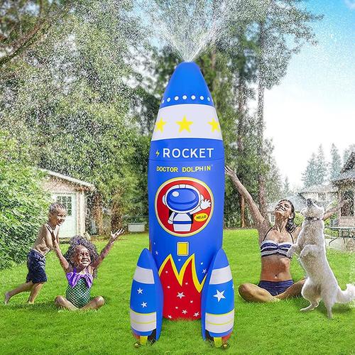 亚马逊新款充气喷水火箭 户外草坪儿童戏水游戏垫 充气飞机喷水池